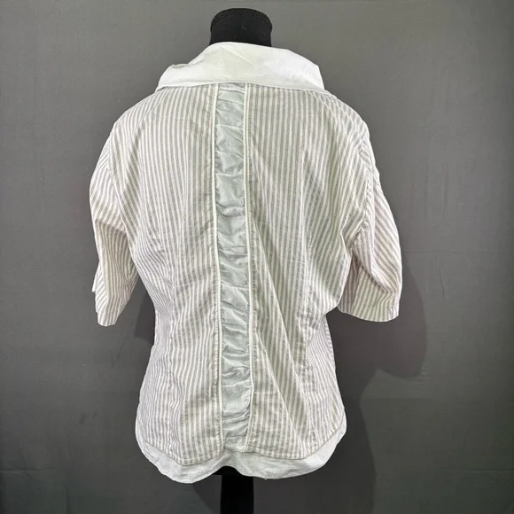 VTG Crisca Escada Blouse Women’s L Pinstripes Ruffle Buttons Academia White Gray - Picture 3 of 11